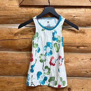 Tea Collection 3 Girls White Floral Tank Dress with Blue & Green Bloom